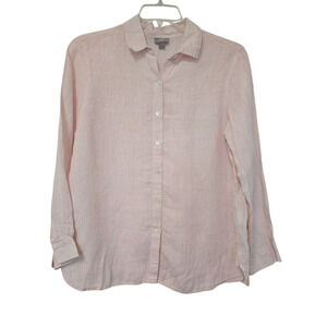 J. Jill Women's Linen Blouse Button-Up Striped Linen Pink And White Size Medium